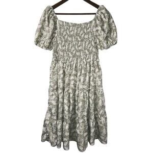 Stella Morgan US Size 8 Green w/ Purple & White Flowers Puff Sleeve Dress